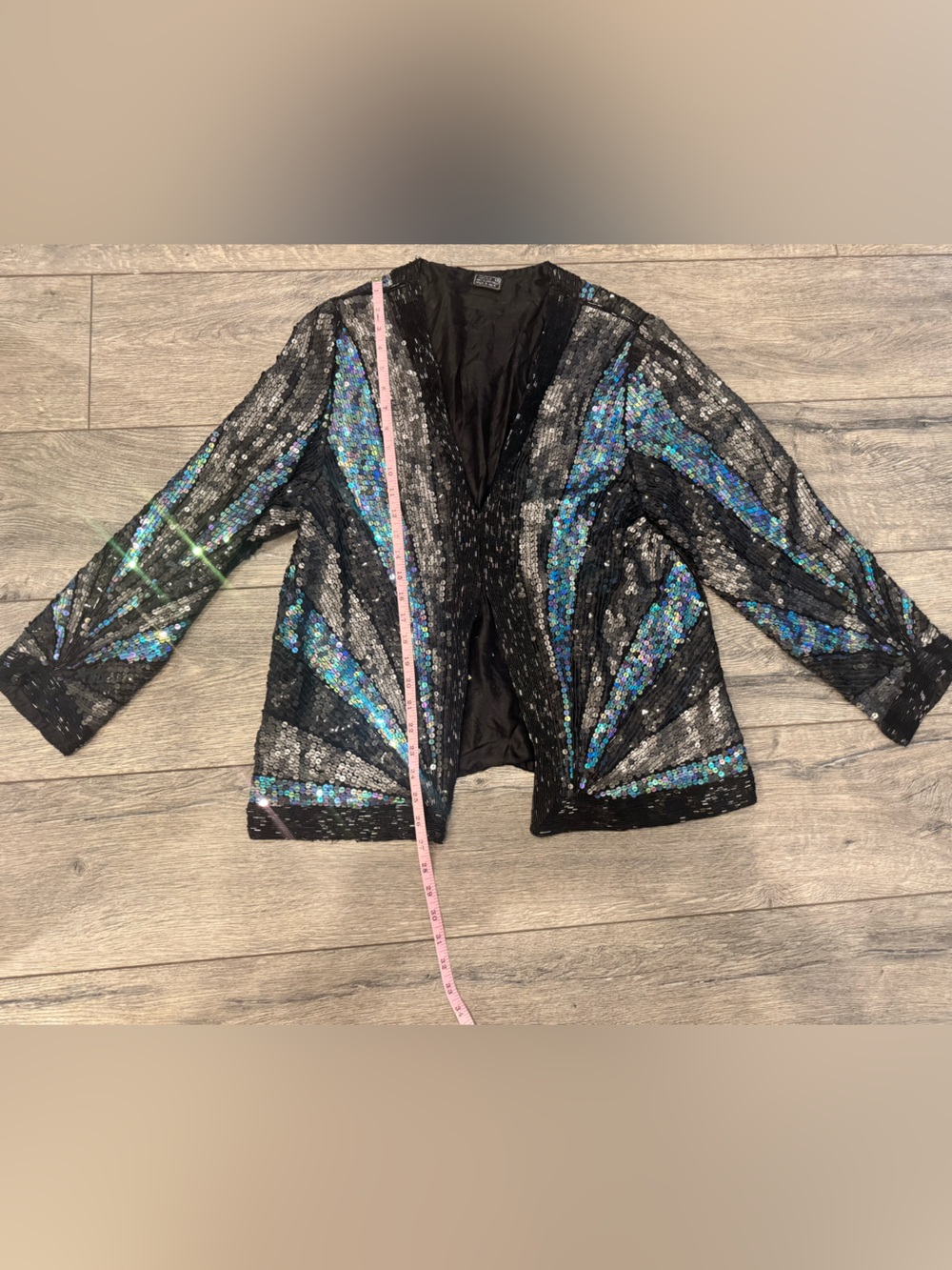 Sequin Embellished Black Jacket with Iridescent Blue Accents